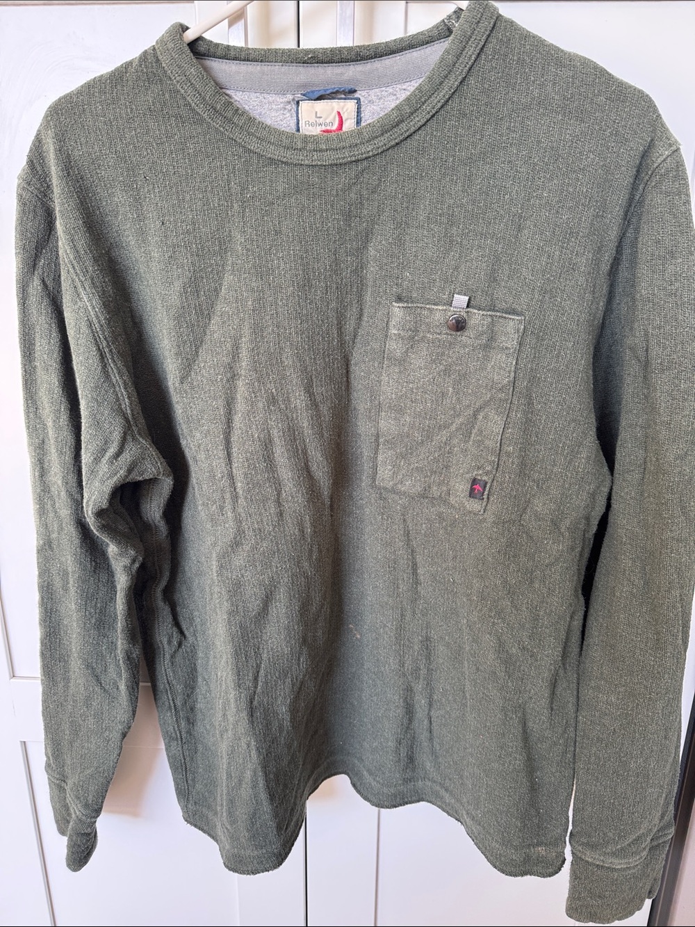Olive Green Long-Sleeve Pocket Crew Sweatshirt